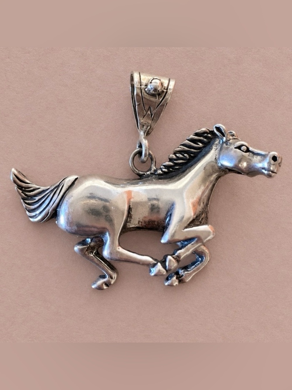 Vintage Native American Running Galloping Stallion Sterling Silver Horse Pendant
